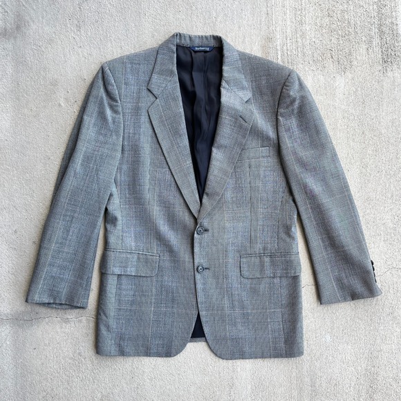 VTG Burberrys Blazer Mens 40R Grey Plaid Wool Sports‎ Coat Union Made 1990s